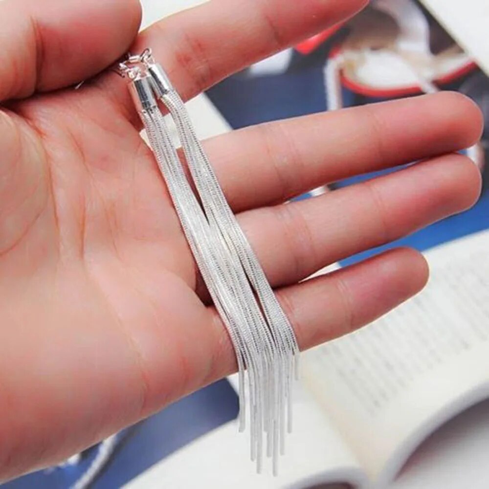 Elegant Jewelry Fashion Women Noble Tassels Silver Plated Long White Hook Dangle Chain Earrings Women Silver Plated 13.5cm