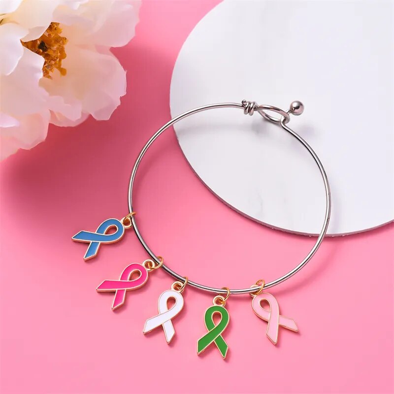 10pcs 10x20mm New Mixcolor Ribbon Breast Cancer Awareness Charms Pendant for Jewelry Making Enamel Charm DIY Jewelry Accessories