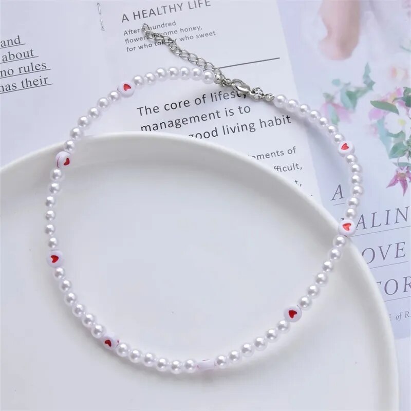 Trendy Love Pearl Necklace Female Personality Travel Party Fashion Clavicle Necklace Accessories collar perlas collar