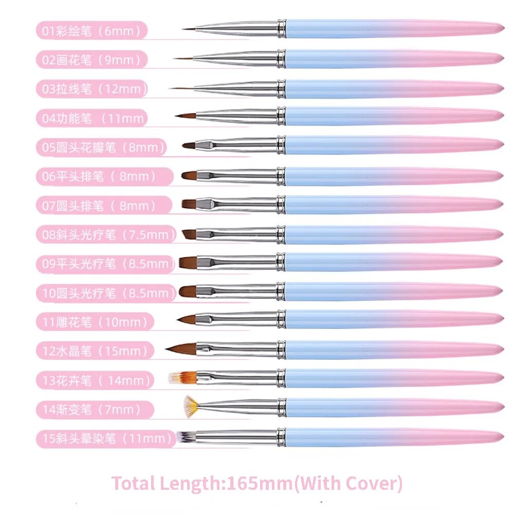 1/15Pcs Nail Art Brush French Painting Brush Flower Design Acrylic Line Drawing Pen Nail Gel Brush DIY Manicure Tool