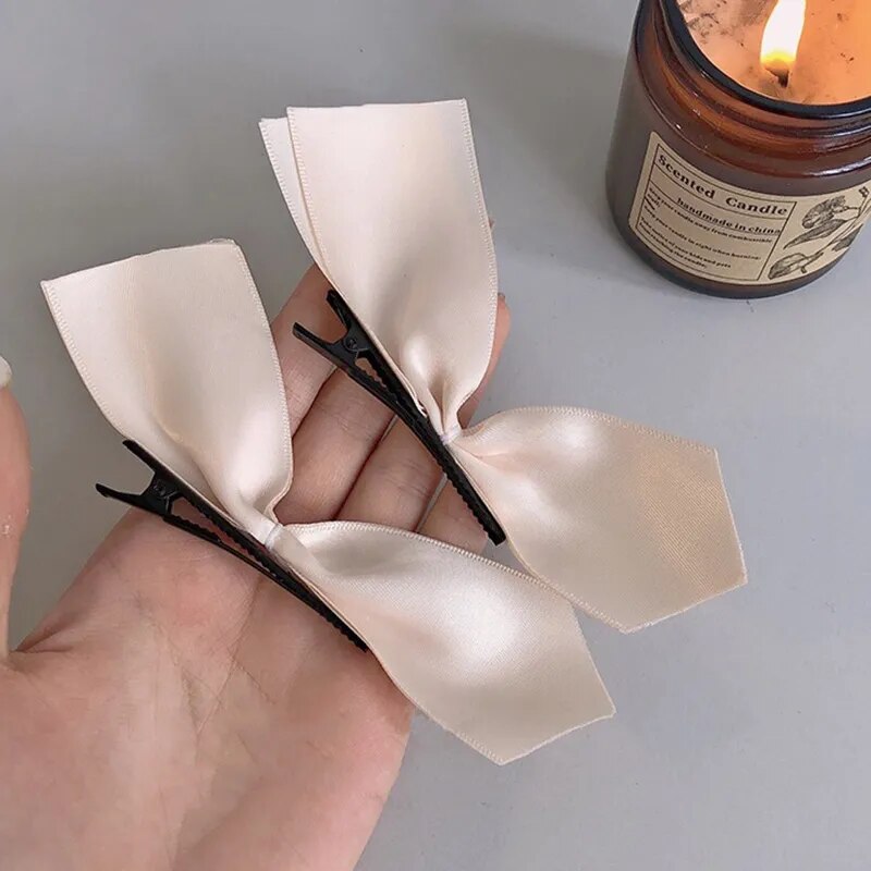 2pcs Black White Ribbon Hair Bows Clips Vintage Bowknot Side Hairpin Cute Girls Barrettes Headdress Hair Accessories for Women