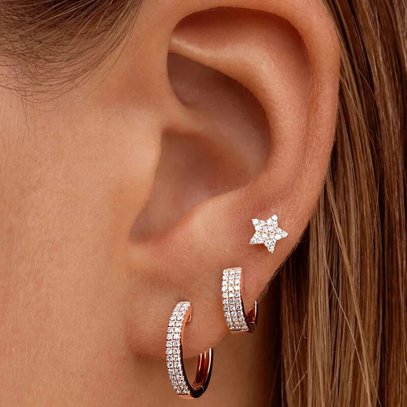 HIMEISANG Silver Gold Filled Fun Pac-man Stud Earrings For Women Star Zircon Piercing Ear Cuffs Smiley Earring Jewelry Wholesale