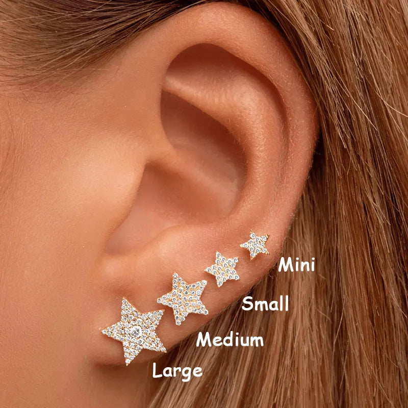 HIMEISANG Silver Gold Filled Fun Pac-man Stud Earrings For Women Star Zircon Piercing Ear Cuffs Smiley Earring Jewelry Wholesale