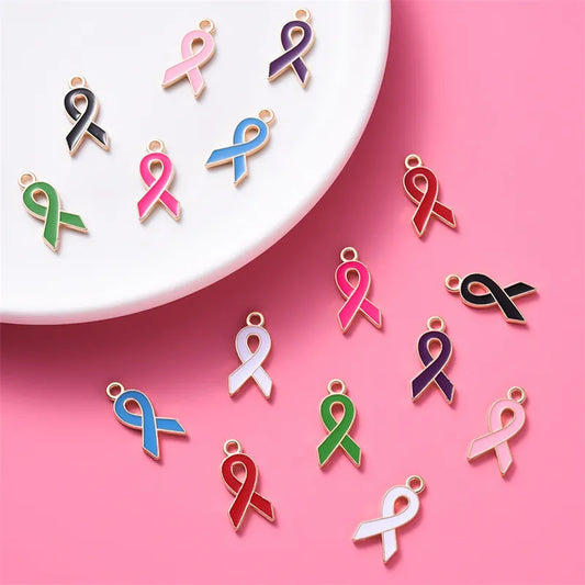 10pcs 10x20mm New Mixcolor Ribbon Breast Cancer Awareness Charms Pendant for Jewelry Making Enamel Charm DIY Jewelry Accessories